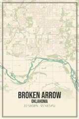 Retro US city map of Broken Arrow, Oklahoma. Vintage street map.