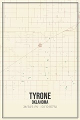 Retro US city map of Tyrone, Oklahoma. Vintage street map.