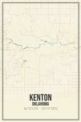 Retro US city map of Kenton, Oklahoma. Vintage street map.