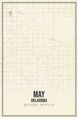 Retro US city map of May, Oklahoma. Vintage street map.