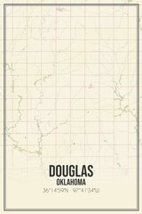Retro US city map of Douglas, Oklahoma. Vintage street map.