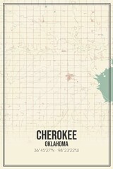 Retro US city map of Cherokee, Oklahoma. Vintage street map.