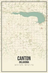 Retro US city map of Canton, Oklahoma. Vintage street map.