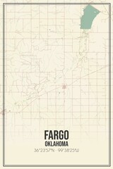 Retro US city map of Fargo, Oklahoma. Vintage street map.