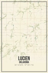 Retro US city map of Lucien, Oklahoma. Vintage street map.