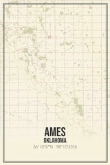 Retro US city map of Ames, Oklahoma. Vintage street map.