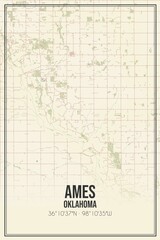 Obraz premium Retro US city map of Ames, Oklahoma. Vintage street map.