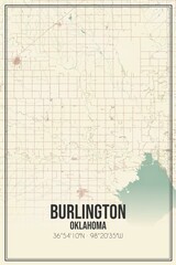 Retro US city map of Burlington, Oklahoma. Vintage street map.