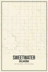Retro US city map of Sweetwater, Oklahoma. Vintage street map.