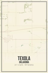 Retro US city map of Texola, Oklahoma. Vintage street map.