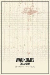 Retro US city map of Waukomis, Oklahoma. Vintage street map.