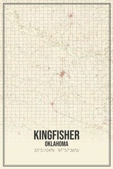 Retro US city map of Kingfisher, Oklahoma. Vintage street map.