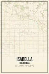 Retro US city map of Isabella, Oklahoma. Vintage street map.
