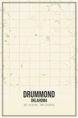 Retro US city map of Drummond, Oklahoma. Vintage street map.