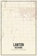 Retro US city map of Lawton, Oklahoma. Vintage street map.