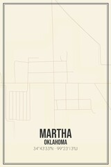 Retro US city map of Martha, Oklahoma. Vintage street map.