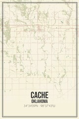 Retro US city map of Cache, Oklahoma. Vintage street map.