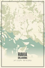 Obraz premium Retro US city map of Ravia, Oklahoma. Vintage street map.