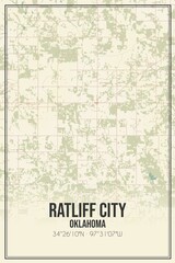 Retro US city map of Ratliff City, Oklahoma. Vintage street map.