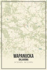 Retro US city map of Wapanucka, Oklahoma. Vintage street map.