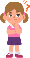 a white girl in doubt or have a question, illustration cartoon character vector design on white background. kid and education concept.