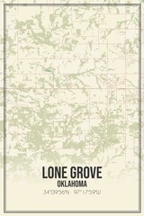 Retro US city map of Lone Grove, Oklahoma. Vintage street map.