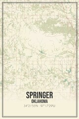 Retro US city map of Springer, Oklahoma. Vintage street map.