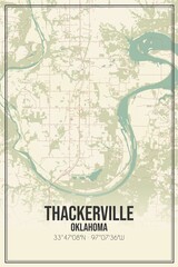 Retro US city map of Thackerville, Oklahoma. Vintage street map.