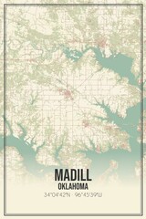 Retro US city map of Madill, Oklahoma. Vintage street map.