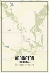 Retro US city map of Addington, Oklahoma. Vintage street map.