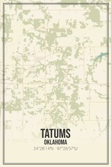 Retro US city map of Tatums, Oklahoma. Vintage street map.