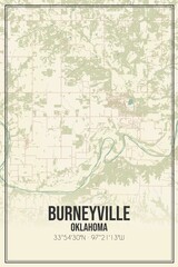 Retro US city map of Burneyville, Oklahoma. Vintage street map.