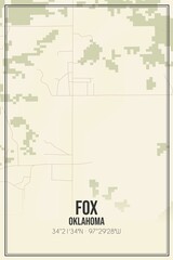 Retro US city map of Fox, Oklahoma. Vintage street map.