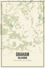 Retro US city map of Graham, Oklahoma. Vintage street map.