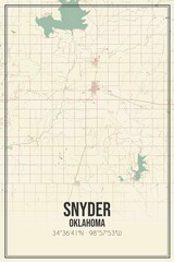 Retro US city map of Snyder, Oklahoma. Vintage street map.