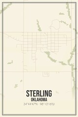 Retro US city map of Sterling, Oklahoma. Vintage street map.