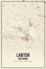 Retro US city map of Lawton, Oklahoma. Vintage street map.