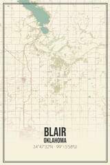 Retro US city map of Blair, Oklahoma. Vintage street map.