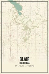Obraz premium Retro US city map of Blair, Oklahoma. Vintage street map.