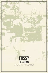 Retro US city map of Tussy, Oklahoma. Vintage street map.