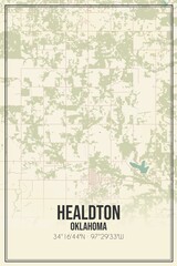 Retro US city map of Healdton, Oklahoma. Vintage street map.
