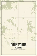 Retro US city map of Countyline, Oklahoma. Vintage street map.