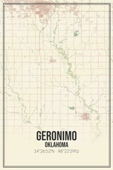 Retro US city map of Geronimo, Oklahoma. Vintage street map.