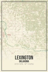 Retro US city map of Lexington, Oklahoma. Vintage street map.