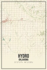 Retro US city map of Hydro, Oklahoma. Vintage street map.