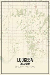 Retro US city map of Lookeba, Oklahoma. Vintage street map.