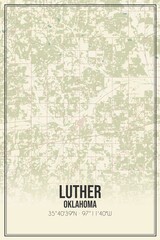 Retro US city map of Luther, Oklahoma. Vintage street map.