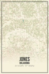 Retro US city map of Jones, Oklahoma. Vintage street map.