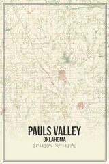 Retro US city map of Pauls Valley, Oklahoma. Vintage street map.