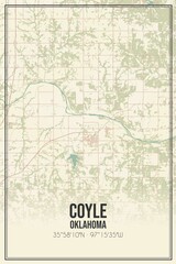 Retro US city map of Coyle, Oklahoma. Vintage street map.